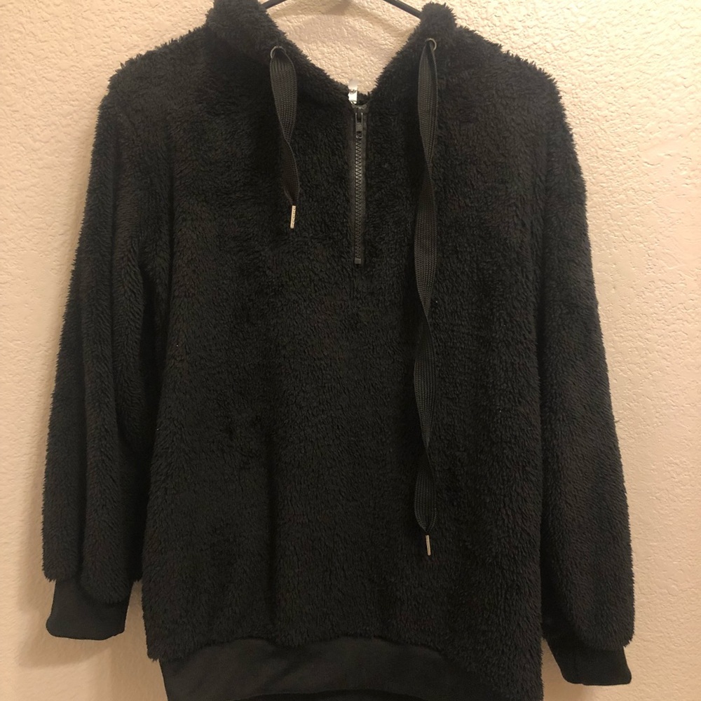 Black Fluffy Quarter Zip